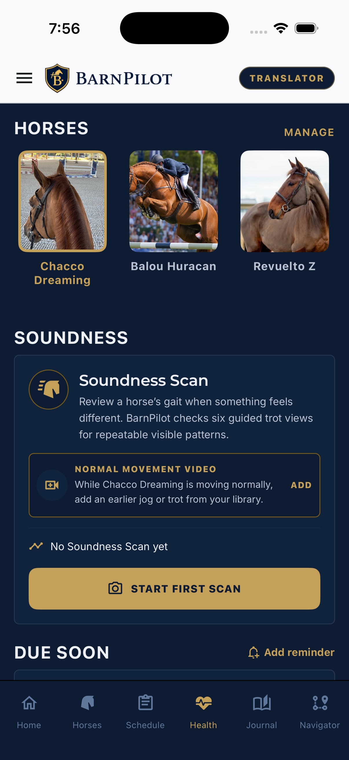 BarnPilot Pferdesundheitscheck mit Soundness Scan und Option für Video der normalen Bewegung